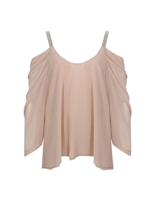 Blusa tunica in georgette con dettagli gioiello Conchiglia D. Exterior | 626755CONC